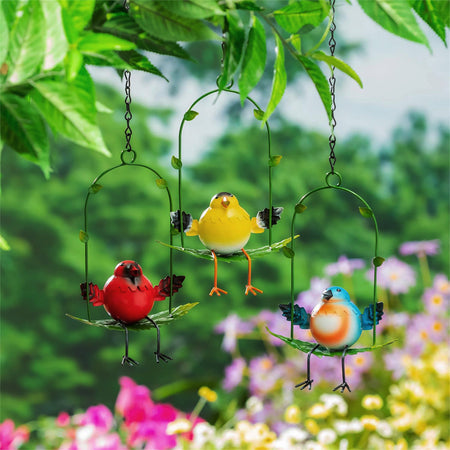 Hanging Decor, Metal, Birds On Swing, 3 Assorted