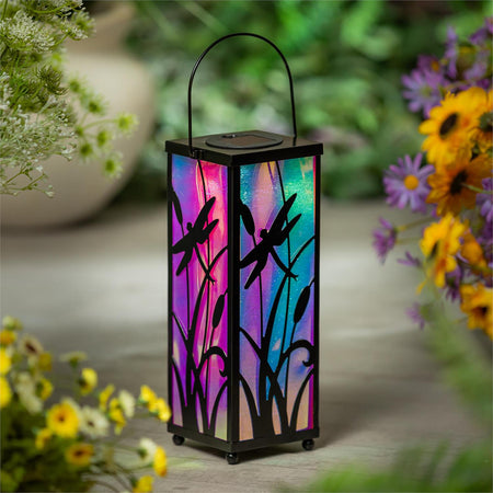 Lantern, Solar, Metal Irridescent Dragonfly