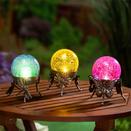 Lantern, Solar, Glass Orbs, 3 Assorted