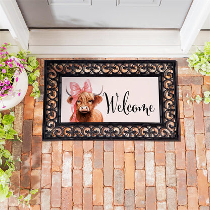 Bowtiful Highland Cow Sassafras Switch Door Mat