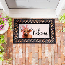 Load image into Gallery viewer, Bowtiful Highland Cow Sassafras Switch Door Mat
