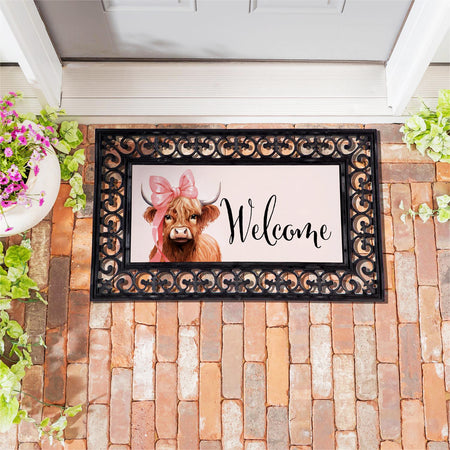 Bowtiful Highland Cow Sassafras Switch Door Mat