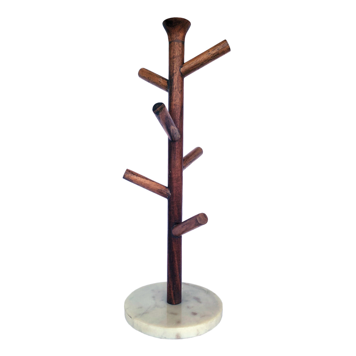 Mug Rack, Mango Wood & Marble - Holds 6 Mugs