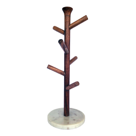 Mug Rack, Mango Wood & Marble - Holds 6 Mugs
