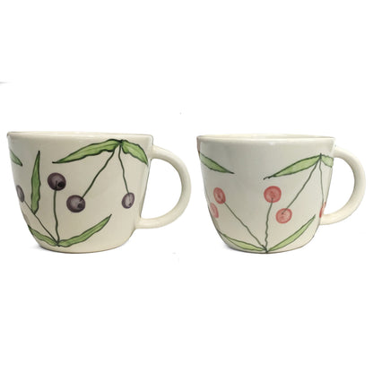 Stoneware Mug, Painted Cherries, 2 Assorted