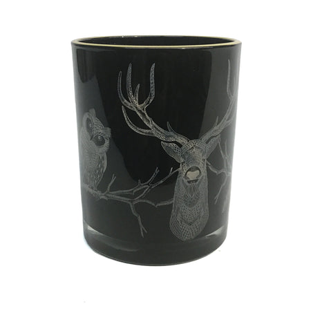 Candle Holder, 5in, Black/Gold, Forest Animals