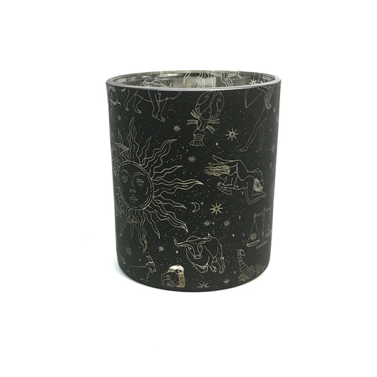 Candle Holder, 4in, Celestial, Black/Silver