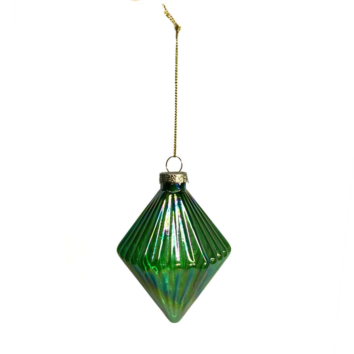 Ornament, Glass Diamond, Iridescent Turquoise