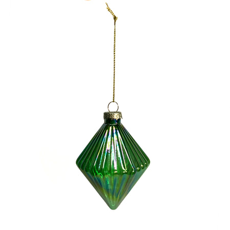 Ornament, Glass Diamond, Iridescent Turquoise