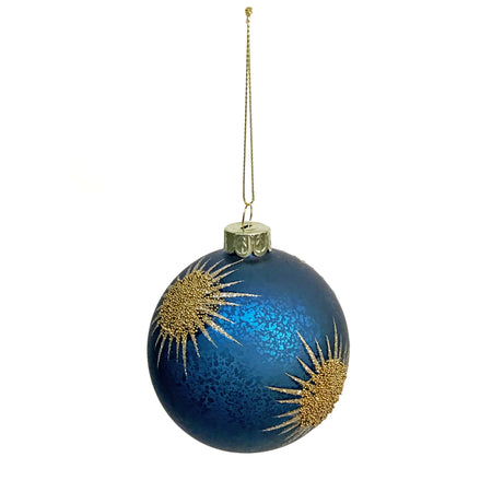 Ornament, Glass Ball, Starburst, Blue/Gold