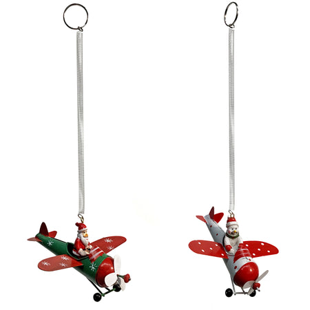 Ornament, Metal, Bi-Plane, 2 Assorted