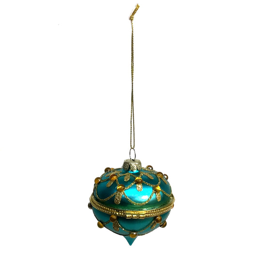 Ornament, Teal/Gold KeepSake, 2 Assorted