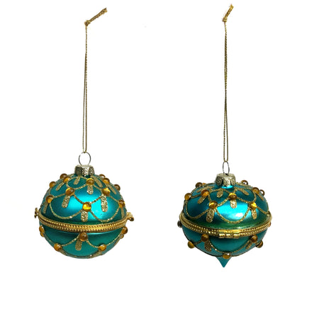 Ornament, Teal/Gold KeepSake, 2 Assorted
