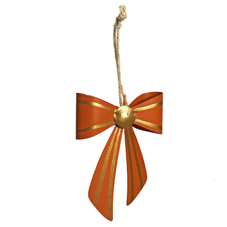 Ornament, Metal, Gold/Red Ribbon