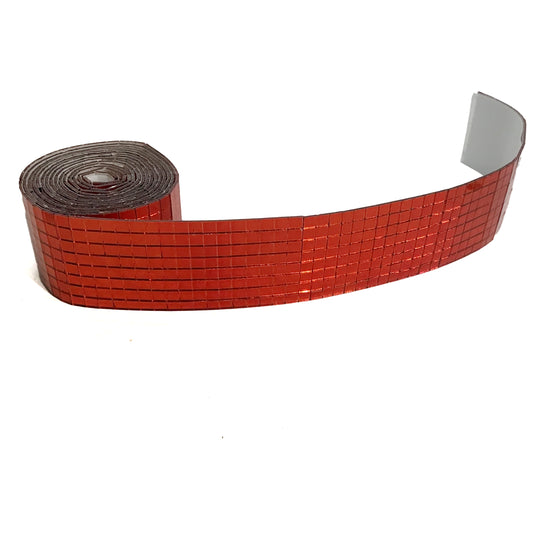 Ribbon, 72in, Self Stick, Metallic Squares, Red