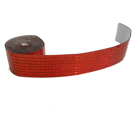 Ribbon, 72in, Self Stick, Metallic Squares, Red