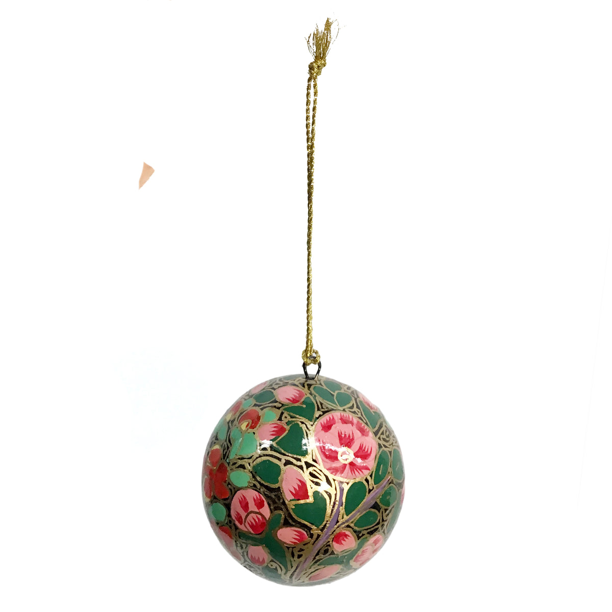 Ornament, Paper Mache Ball, Green & Orange, Lrg