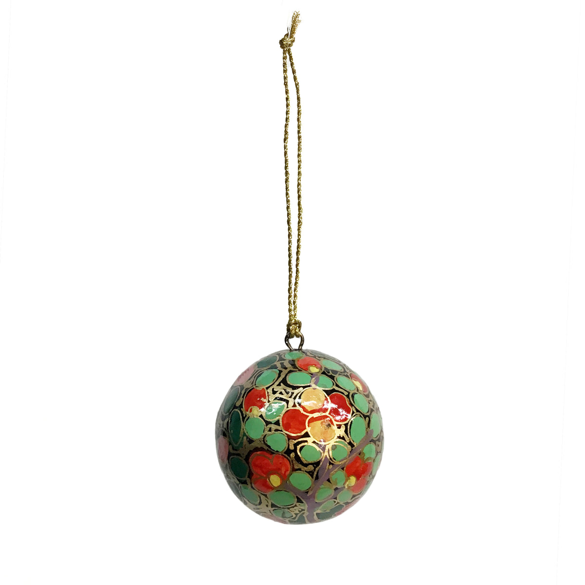 Ornament, Paper Mache Ball, Green & Orange, Small
