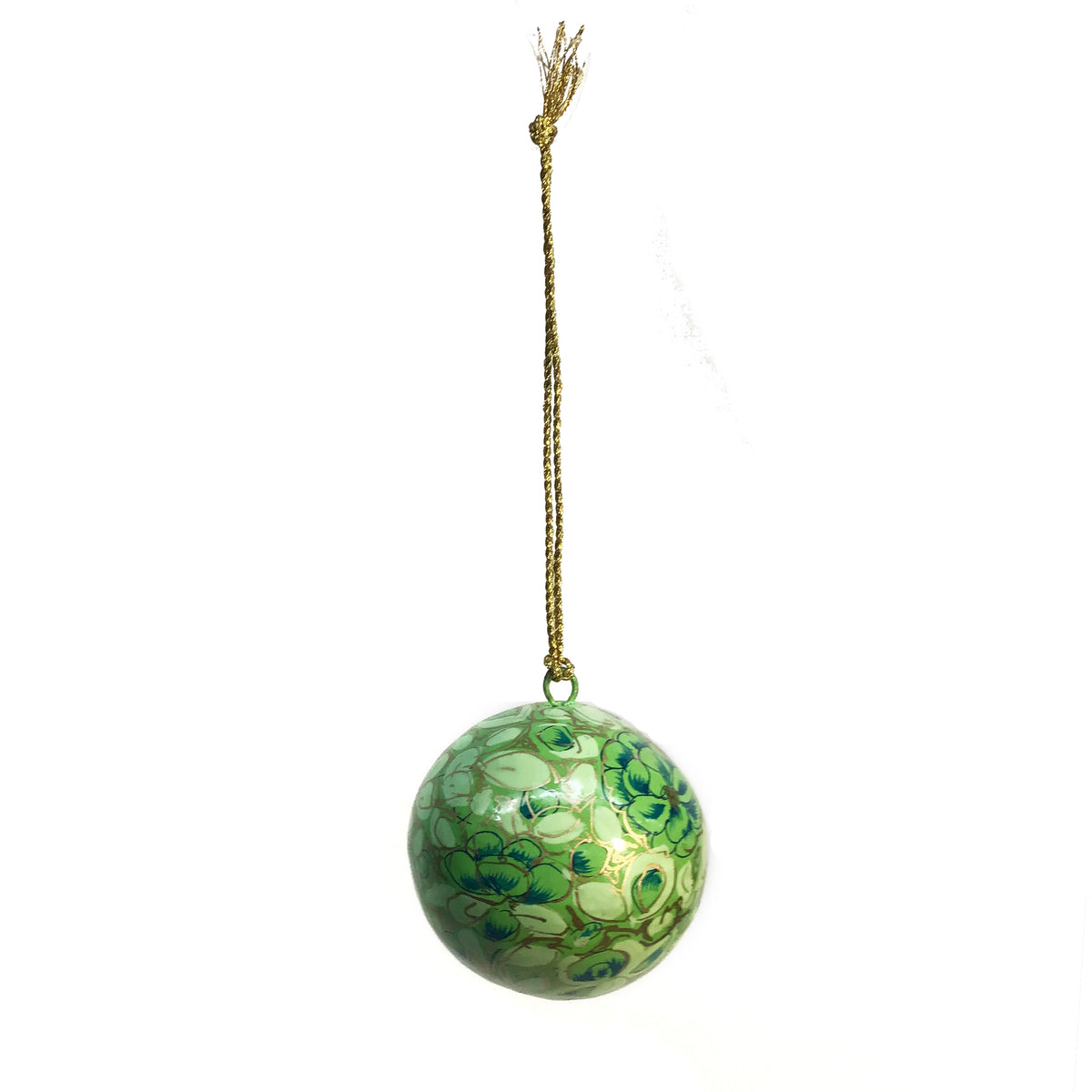 Ornament, Paper Mache Ball, Gren Floral, 2in