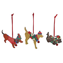 Load image into Gallery viewer, Ornament, Wood, Xmas Dogs, 3 Assorted
