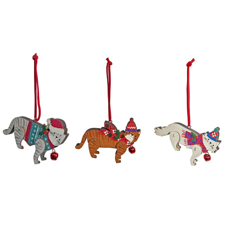 Ornament, Wood, Xmas Cats, 3 Assorted