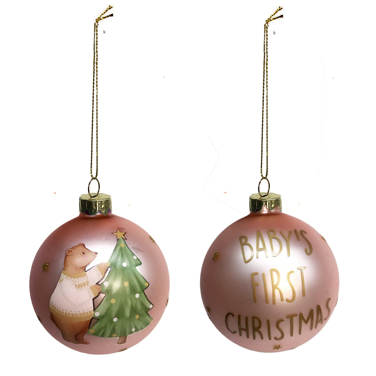 Ornament, Glass Ball, Babys First Bear, 2 Assorted