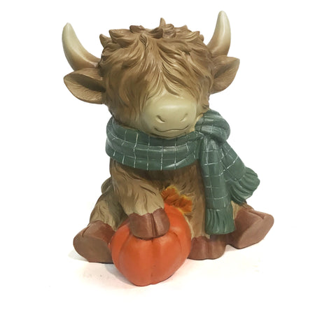 Decor, 8"H, Resin, Fall Highland Cow Statue