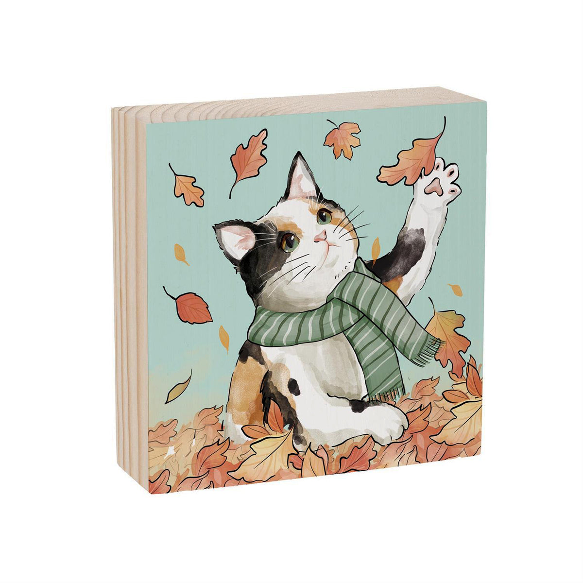 Decor Wood Block, Fall Cat