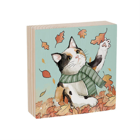 Decor Wood Block, Fall Cat