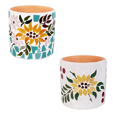 Pot, 4in, Sunflower Mosaic, 3 Assorted