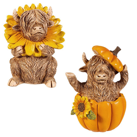 Resin Decor, Fall Highland Cow, 2 Assorted