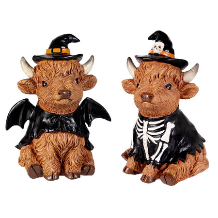 Resin Decor, Halloween Highland Cow, 2 Assorted