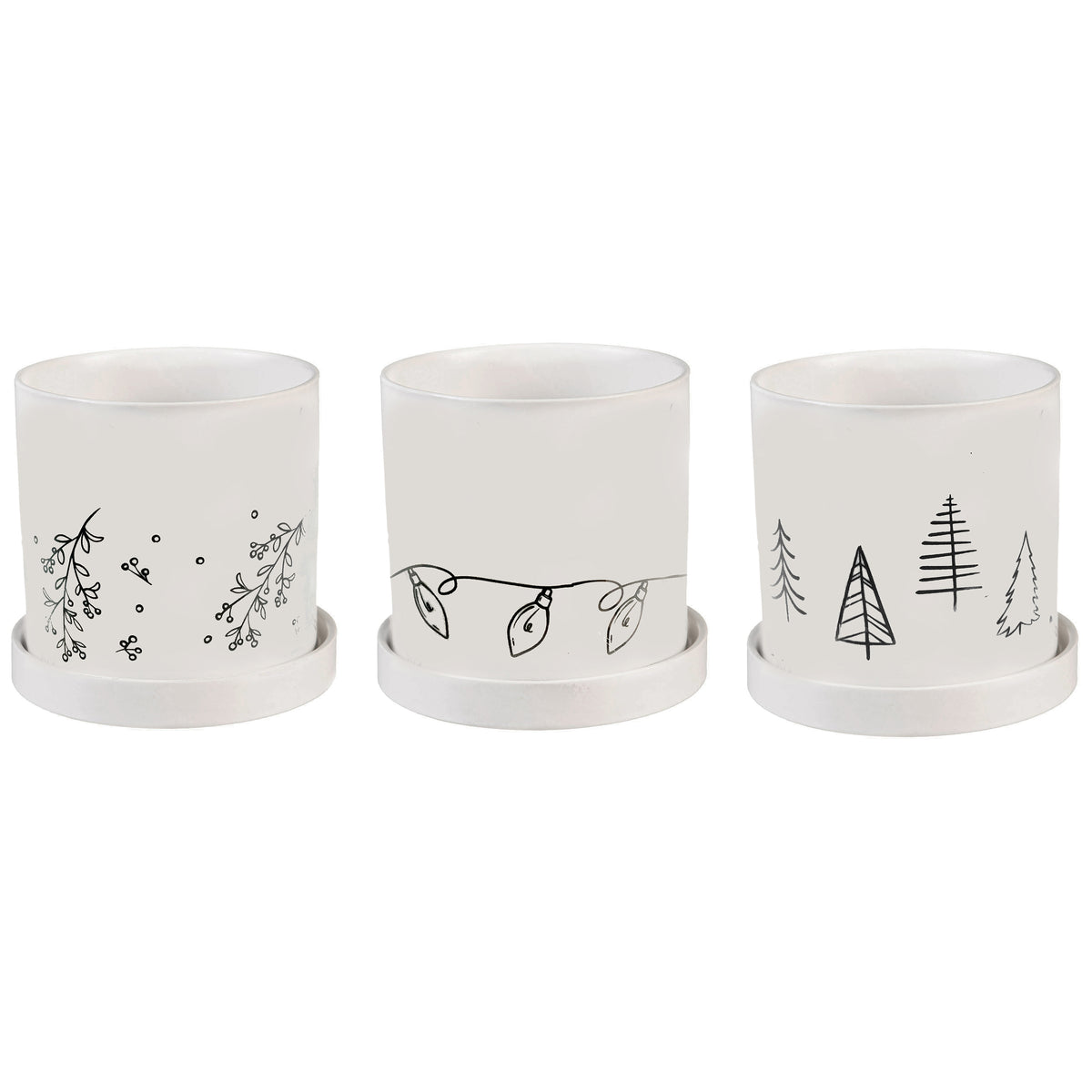 Pot, 4in, Ceramic, Holiday Drawings, 4 Assorted