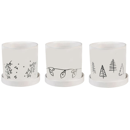 Pot, 4in, Ceramic, Holiday Drawings, 4 Assorted