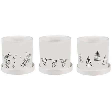 Pot, 4in, Ceramic, Holiday Drawings, 4 Assorted