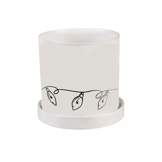 Pot, 4in, Ceramic, Holiday Drawings, 4 Assorted