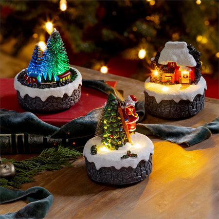 Decor, Resin, LED Christmas Scene, 3 Assorted