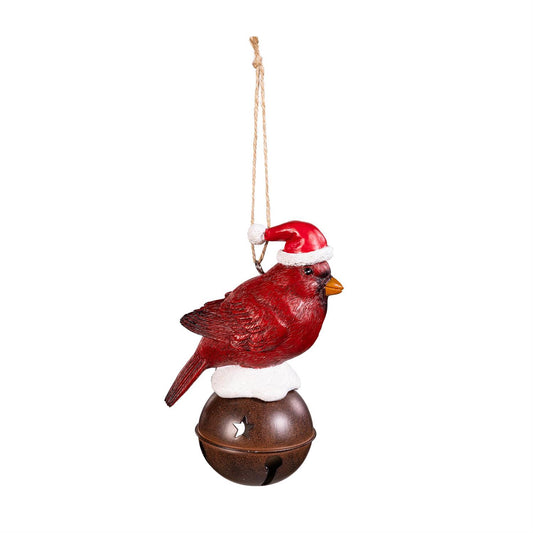 Ornament, Metal Bell, Snowbird W/ Santa Hats