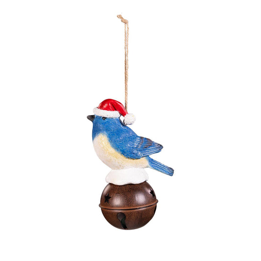 Ornament, Metal Bell, Snowbird W/ Santa Hats