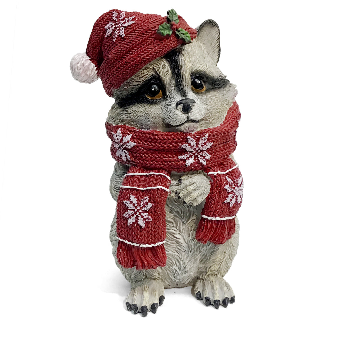 Decor Statue, Resin, Xmas Raccoon, 7"H
