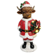 Load image into Gallery viewer, Decor Statue, LED Santa Highland Cow
