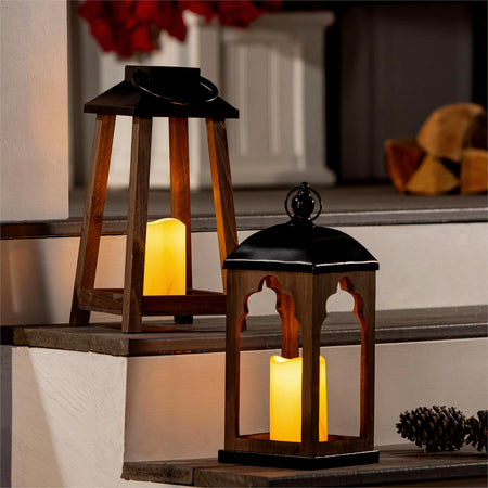 Decor, Wood Lantern W/ LED Candle, 2 Assorted
