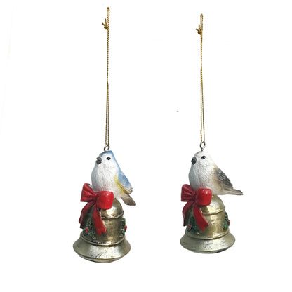 Ornament, Resin, Birds On Gold Bells, Assorted