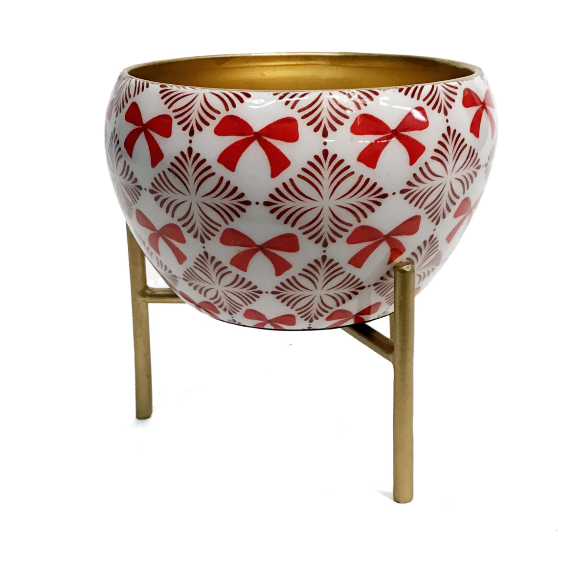 Planter With Stand, metal, Red Bows, Assorted