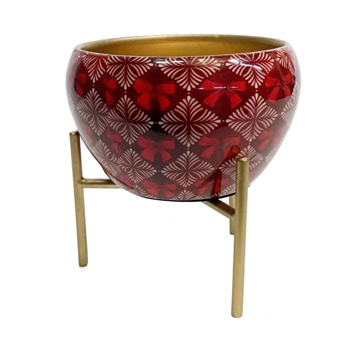 Planter With Stand, metal, Red Bows, Assorted