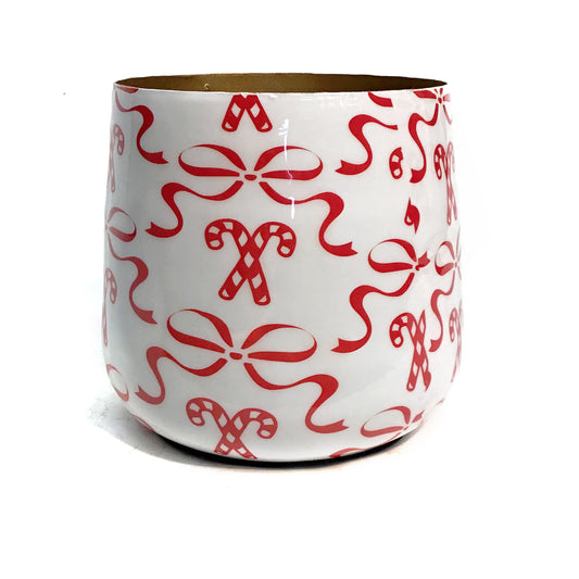 Planter, Metal, Large, Red Bows