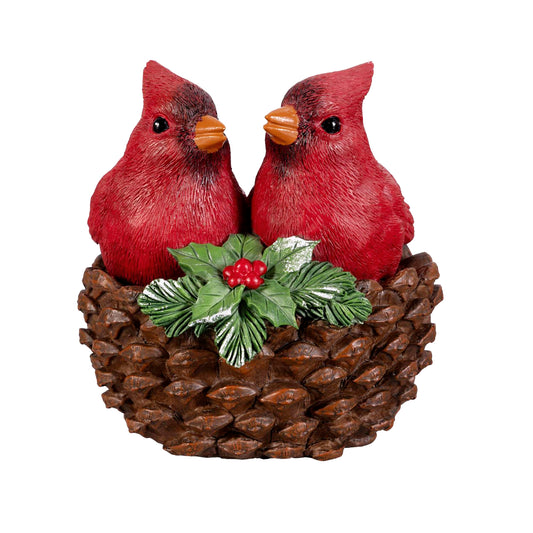 Decor Statue, Resin, Xmas Cardinals In A Basket