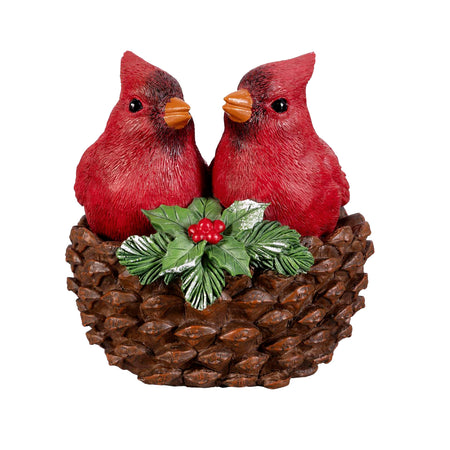 Decor Statue, Resin, Xmas Cardinals In A Basket