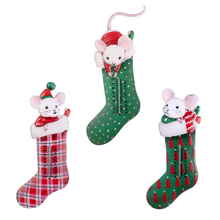 Thermometers, Mice In Stocings, Assorted 3