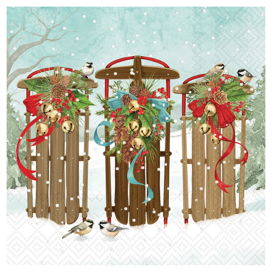 Paper Cocktail Napkin, Tree Farm Sleighs